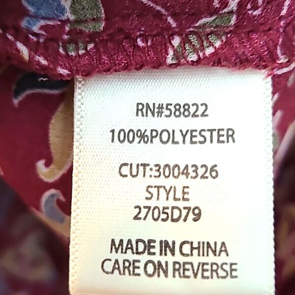 Max Studio Maroon Floral Blouse with Criss-cross Ruffle & Tie in Front, Sz Large - Picture 10 of 10